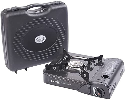 Yorkshire Homeware Portable Camping Gas Cooker Single Burner Stove Automatic Ignition System Enamel Pan Holder Butane Gas Refills BBQ Carry Bag Caravan Outdoor (Gas Stove Cooker Only)