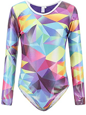 SEAUR - Mädchen Turnanzug Ärmellos Kinder Gymnastikanzug Klassisch Trikot Gymnastik Tanzen Trikotanzug Ballet Kleidung Regenbogen Geometrische Muster 100-150CM
