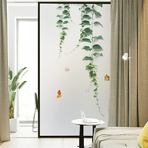 Fensterfolie Selbsthaftend Sichtschutz Glasfolie Wärmeisolierung Sonnenschutzfolie, Anti-UV Statische Fensterfolien für Zuhause und Büro Grüne Pflanzen 45x200 cm