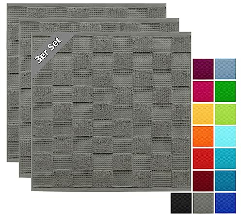 Lashuma Geschirrtücher 100% Baumwolle - Küchenhandtücher & Geschirrhandtücher 50x50 cm Waffelpique & Frottee Grau - Dunkelgrau, 3er Set | 100% Baumwolle in schwerer 420 gsm Qualität, saugstarke Abtrockentücher im 3er Set für Geschirr und Hände