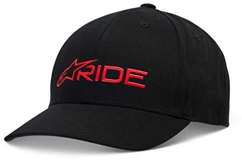 Alpinestars Ride 3.0 Hat Baseballkappe Herren mit vorgebogenem Schirm und hinten Schnappverschluss Schwarz/Rot Einheitsgröße