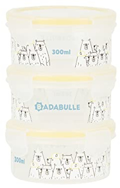 Badabulle Boîtes de Conservation Bébé Maxibox, Lot de 3x300ml, Grande Contenance, 100% Hermétiques avec Joint en Silicone, Passent au Micro-Ondes & au Lave-Vaisselle, Ours