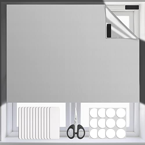 Blackout Blinds Stick On 300x145cm, Portable 100% Black Out Material, Temporary Blocking Lights Curtains Window Cover for Nursery Bedroom and Travel, with Self Adhesive Fasteners and Scissors(Grey)