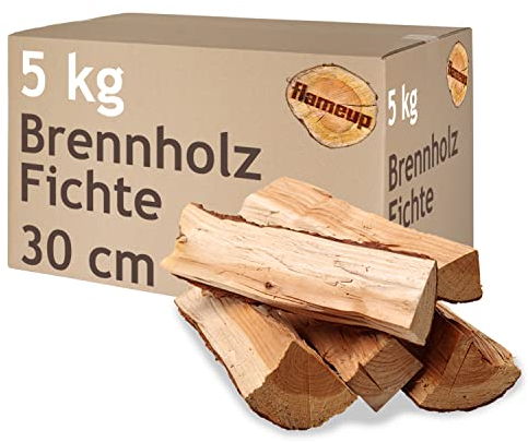 Brennholz Fichte Kaminholz 5 kg Holz 30 cm Für Ofen und Kamin Kaminofen Feuerschale Grill Feuerholz Holzscheite Wood Kammergetrocknet Flameup