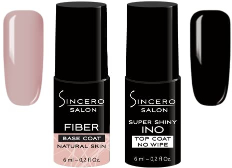 Sincero Salon- Fiberglass Gel Base Natural Skin und Top Coat Gel Super Shiny INO - Unterlack und Überlack - UV Gel Nagellack - Gel Nägel für Maniküre -Schutz vor Kratzern -Nagelhärter -Gel Nail Polish