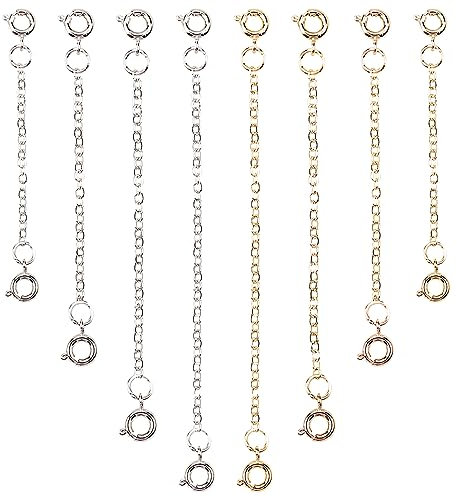 GLADFRESIT 8Pcs Necklace Extender - 4 Sizes Jewelry Extenders Extension Chain Necklace Chain Extender for Jewelry Making Bracelet Anklet (Gold, Silver)