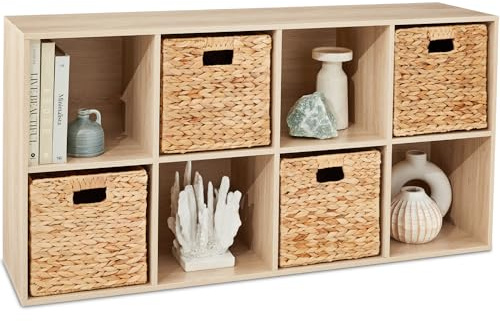 Best Choice Products 8-Cube Storage Organizer, 11in Shelf Opening, Bookcase, Display Shelf, Customizable w/ 3 Removable Back Panels – Light Oak