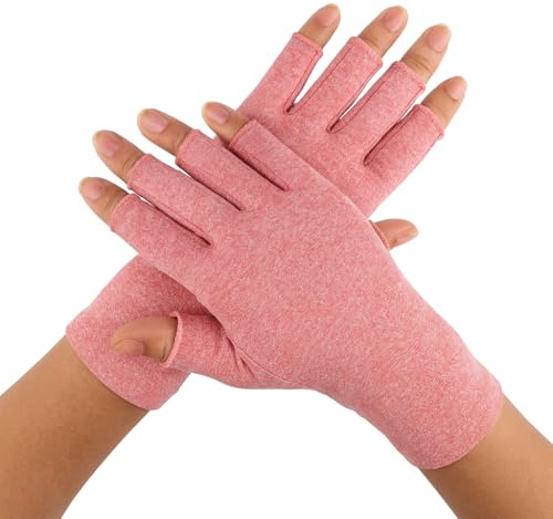 Jesata Guantes de compresión para artritis para hombres y mujeres, guantes de dedo abierto para soporte de muñeca, guantes de túnel carpiano para terapia de manos, alivian el dolor de artritis, tela