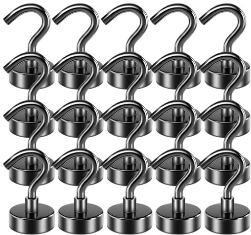 VNDUEEY 20 Stück Schwarze Magnethaken, 10 kg Starke Magnethaken zum Aufhängen, Magnethaken Schwerlast, Kühlschrankmagnete Neodym mit Haken für Kreuzfahrt, Küche, Arbeitsplatz, Büro und Garage