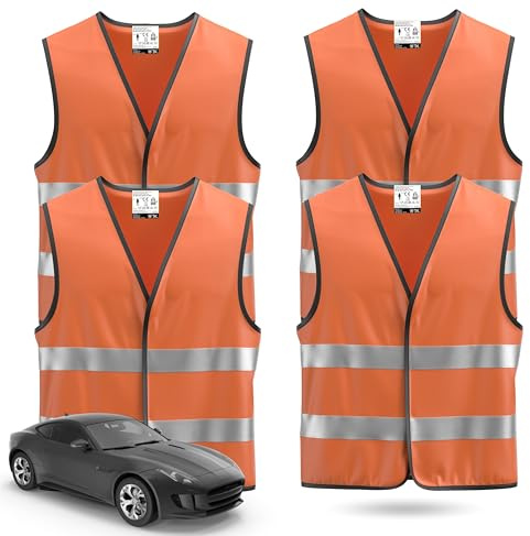 OwnWheel 12x Sicherheitswesten 2024 orange: Reflektierende Unfall- und Pannenwesten & Warnwesten für Autos, PKW und LKW - Essentielles Autozuebhör