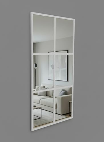 THEROSE Espejo Ventana Industrial, Espejo Salon Decorativo Pared Cuerpo Entero Aluminio, 120 x 60 cm (Blanco)