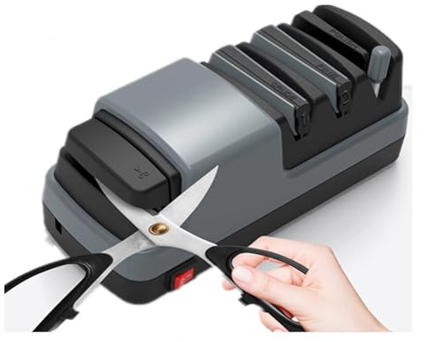 HAZARA Affilacoltelli Professionale Elettrico, 4 in 1 Affilacoltelli Professionale, Con Abrasivi Diamantati Al 100% E Guide Angolari Di Precisione Arrota Coltelli,Gray