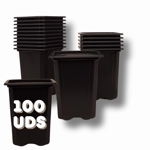 GROWMANIA.ES GROWMANIA Confezione da 100 vasi neri quadrati per piante 8 x 7 x 7 cm - 100 vasi in plastica per fiori, 8 x 7 x 7 cm - ideale per esterni e interni, fiori, talee e semi