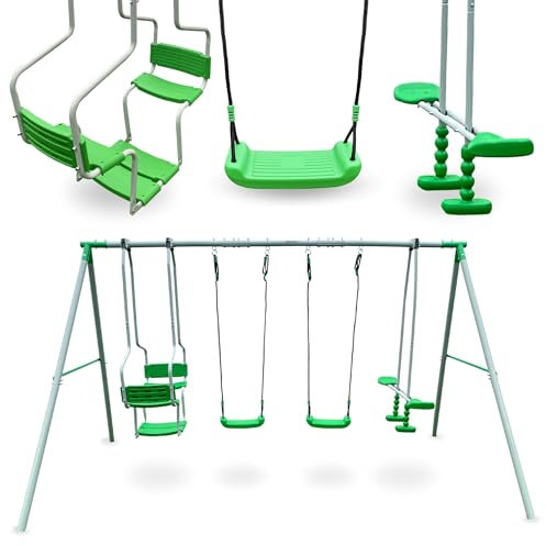 HyperMotion Altalena da Giardino per Bambini, Set di 6 Posti, Telaio in Acciaio, Corda Regolabile, Ancoraggi di Fissaggio, Adatta dai 3 Anni