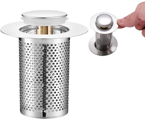 Sink Drain Strainer,Stainless Steel Removable Floor Drain Filter with Push Type Brass Rebound Core to Filter Out Hair Strainer for Bathroom Kitchen Balconies(3.3 * 5.5cm)