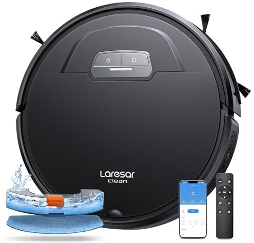 Laresar Clean Robot Vacuum Cleaner with Mop, 4500Pa Strong Suction, Robotic Vacuum, 180mins Runtime, Alexa/APP, Robot Vacuum with Auto Carpet Boost, Ideal for Pet Hair, Hard Floors, Carpet (Evol 3)