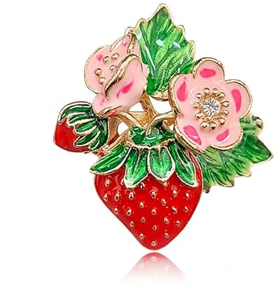 Emaille-Erdbeer-Brosche, rote Erdbeere mit rosa Blumen, Anstecknadel, Obst-Brosche, Abzeichen, Brustnadel für Geburtstag, Mädchen, Frauen, Kleidung, Schal, Rucksack, Zubehör, Geschenk