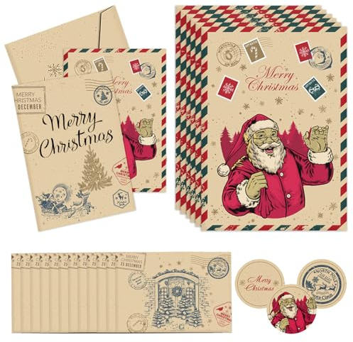 Lot de 12 Carte de Voeux Noël,Noël Cartes de Vœux avec Enveloppes Cartes de Noël,Carte noel avec enveloppe,Carte de noel avec enveloppe,Enveloppe noel Vintage,Cartes Pliantes Nostalgiques pour Noël