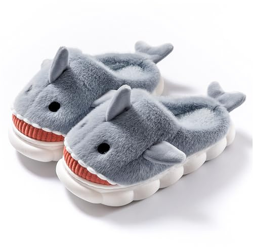 dressfan Zapatillas de Estar por Casa Felpa Tiburón Zapatillas Casa Animales Invierno Cómodas Cálidas Suave Antideslizante Zapatillas Interior y Exterior para Mujeres y Hombres,Grau,EU 40-41