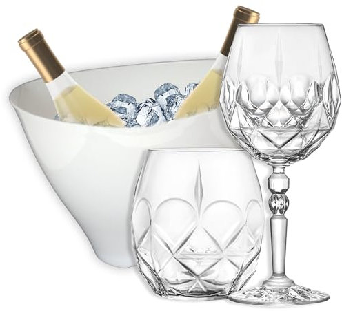 Sicignano Lot de 6 verres CL.53 avec 6 verres alkemist CL.38 pour vin eau whisky liqueurs cocktails, cristal écologique, transparent, résistant – cadeau seau champagne blanc 2 bouteilles