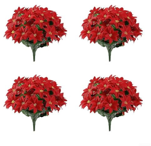 Eawfgtuw Weihnachtsblumen, 4-teilig, festliches Deko-Set für drinnen und draußen, wetterbeständige künstliche Weihnachtssterne, 36 cm Länge, Urlaubsdekorationen für Veranda, Garten, Haus