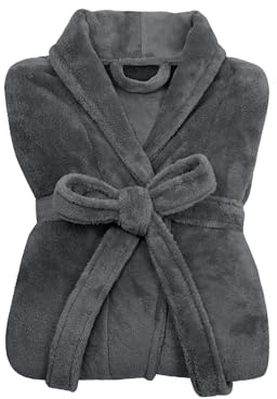 npluseins Peignoir de bain en polaire moelleuse avec col châle – Femme & Homme, XL, Anthracite