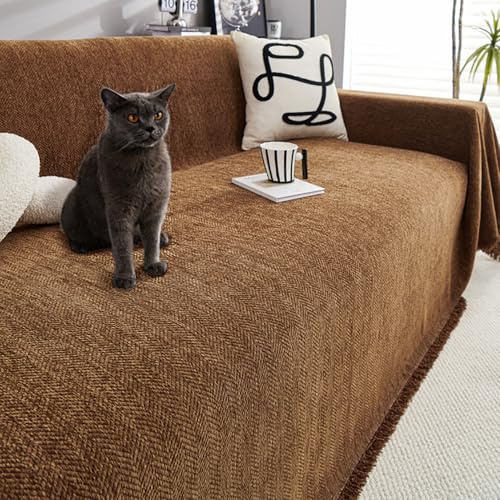 YGWRQY Plaid canape Grande Taille Marron, Housse de canapé Universelle 1 2 3 4 5 Places décorative Couverture canape Chat Anti Griffe idéal comme jeté de canapé ou Couvre-lit, 180 x 130 cm