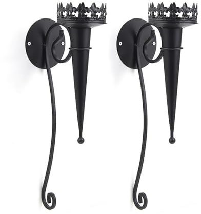 Belupai 2 Pcs Appliques Murales en Métal, Bougeoir Mural en Forme de Torche Design Pilier Bougies Chauffe-Plat Vintage Bougeoirs Forgés pour Salon Cheminée Maison