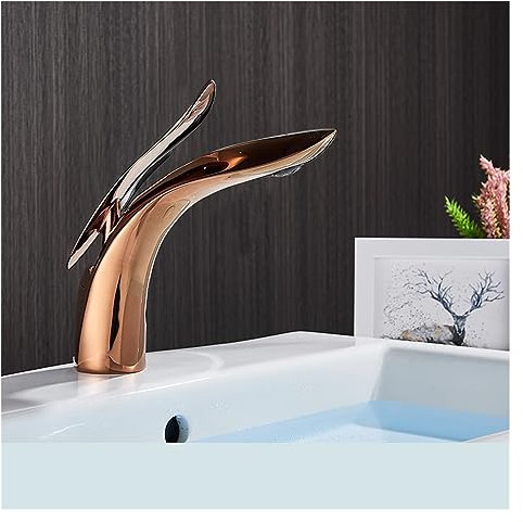Matte Black Basin Mixer Modern Bathroom Faucet Waterfall Single Hole Hot and Cold Water Mixer Rose Basin Mixer Thermostat Faucet(Polished Gold)