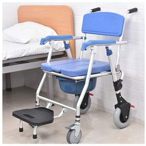 Faltbarer Dusch-Toilettenrollstuhl, Toilettenstuhl für Senioren mit Rollen, Blau Dusch Toilettenstuhl Fahrbar mit Urineimer, Tragfähigkeit 150kg für Patienten Senioren Behinderte