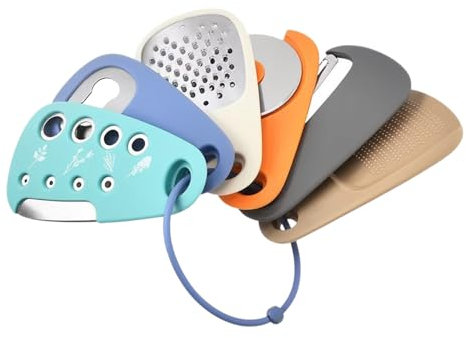 Set di Utensili da Cucina Portatili 6 in 1, Accessori da Cucina Salvaspazio, Accessori da Campeggio, Pelapatate, Tagliapizza, Apribottiglie, Spremiaglio, Macinino Zenzero, Taglierina Vaniglia