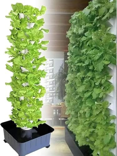 RRrawgff Torre idroponica a 45 buche, Sistema di Coltivazione idroponica da Giardino per Erbe, Frutta e Verdura, Kit di Coltivazione aeroponica con Pompa, vasi a Rete, Erbe