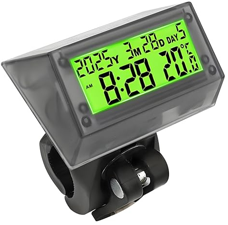 Soldriven LCD-klocka - Vattentät Stötsäker bil multifunktionell digital klocka med tid, datum, vecka, temperatur, handtagsfäste för för bil motorcykel cykel grönt ljus