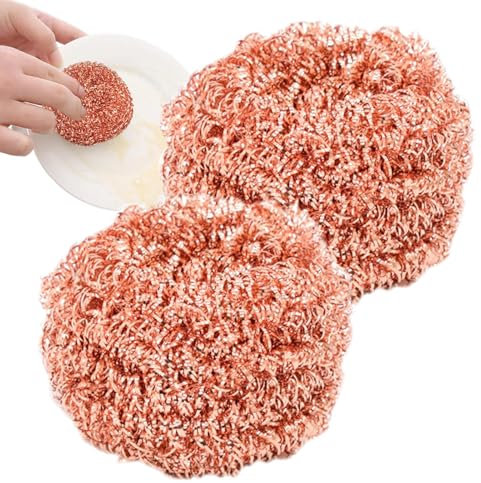 Spazzola per piatti – Spazzola per piatti | Set di pulizia | 2 pezzi in filo di rame scrubber per la pulizia, spugna per lavare pentole, padelle, lavello, griglia, forno bagno durevole con 3