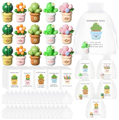 20 Sets Employee Appreciation Gifts Bulk for Coworkers Thank You Gift Mini Potted Plants Inspirational Pun Greeting Cards Motivational Gifts for Colleagues Teacher Nurse Team Staff Christmas