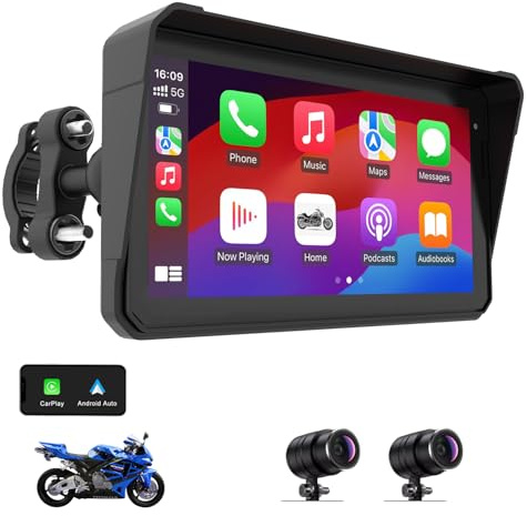 2K 30FPS Motorcycle Dash Cam Front and Rear, 6 IPS 60Hz Motorcycle Apple Carplay and Android Auto Screen, GPS Navigation System, 110° Wide Angle, IP68 Waterproof