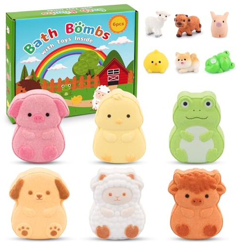 Badebomben Kinder, 6 Stück mit Überraschungsspielzeug | Handgefertigte Badekugeln für trockene Haut & Wellness-Spa |Geschenk für Mädchen und Jungen