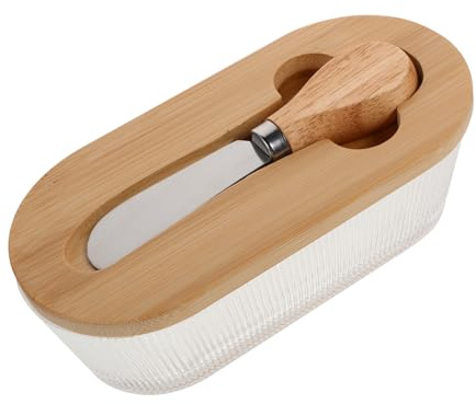 Gatuida Boîte à Beurre Hermétique Verre Transparent avec Couvercle et Spatule Récipient Étanche pour Beurre et Fromage Conservation Fraîche pour Frigo et Plan de Travail Conteneur Compact
