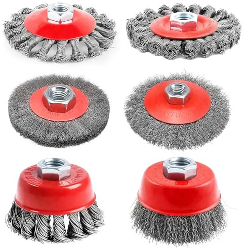 6Pcs Wire Brush for Angle Grinder Set, M14 Thread Wire Wheel Cup Brushes, Twist Knot Wire Brush for Heavy Cleaning, Stripping, Paint, Rust Removal, Rough Surface Treatment & Grinding (75/100/125mm)