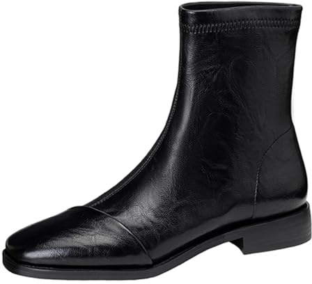 Smilice Botines para mujer con punta cuadrada, 3 cm, tacón de bloque de 13 cm, altura de caña para oficina y ocio, Negro , 42 EU