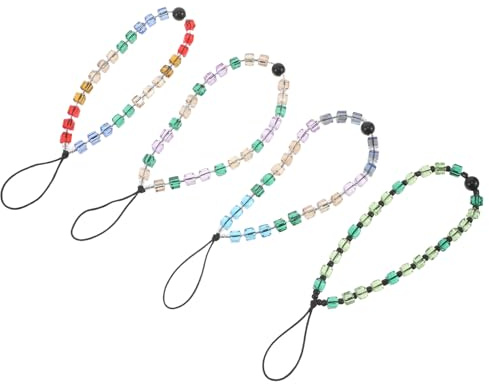 Homoyoyo 4 Stück Perlen Handyanhänger Handgelenkschlaufe aus Robustem Kristallglas in Bunten Farben für Handy und Kamera Modisches Handy und Kameraband