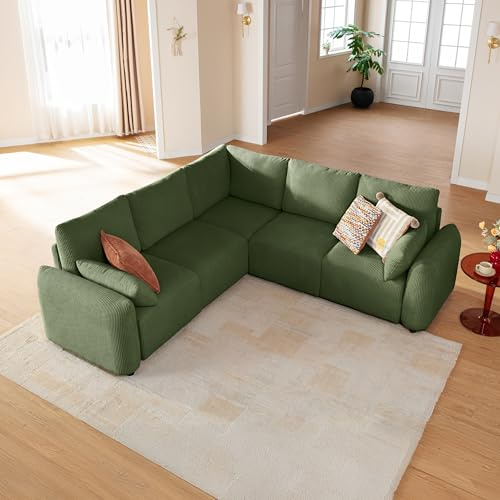 JINOVIA Modulares Ecksofa 245cm, modernes Cord-Schlafsofa in L-Form, 5 Sitzer individuell konfigurierbare Wohnlandschaft, hochdichter Memory-Schaum, abnehmbare & waschbare Kissenbezüge, Grün