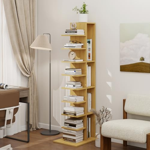 ELECWISH Narrow Bookshelf, 13-Tier Bookcase for Small Space, Tall Vertical Spine Bookshelf Tower, Modern Corner Book Shelf with Storage for Home Office