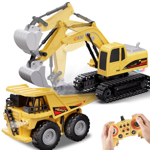 Bonikita 2-in-1 ferngesteuertes Bagger- & Muldenkipper-Spielzeugset. Die Fahrzeuge Lassen Sich mit der Fernbedienung frei umschalten, geeignet für Kinder im Alter von 3 4, 5, 6, 7，8 Jahren.