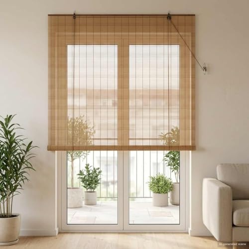 LoogCape Brun bamburullgardin 130 x 220 cm, persienn, persienn, rullgardin, dubbelrullgardin, insynsskydd för fönster och dörr, solskydd, ogenomskinlig, inomhus, för sovrum, vardagsrum och kontor