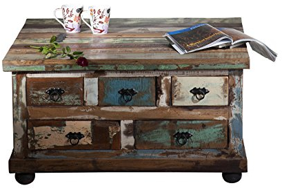 SIT-Möbel Riverboat 9194-98 - Baúl para Mesa de café (5 cajones, 1 Solapa, Madera reciclada lacada, 90 x 90 x 47 cm), Multicolor