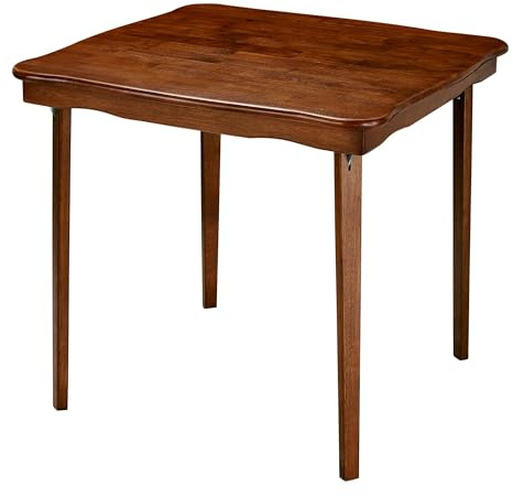 MECO Stakmore Stylish Durable Versatile Square Solid Wood Scalloped Edge Compact Folding Traditional Card Table for Home Use, Cherry