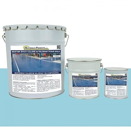 MATPRO - Mortier Époxy Coloré Autolissant - Revêtement Sols Haute Résistance - Ateliers et Stockage - Anti-Poussière - Qualité Alimentaire - Bleu Piscine - 10Kg