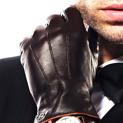 ELMA Men Touchscreen Winter Leather Gloves Lining Fleece (9.5, Brown, EM011NC1)