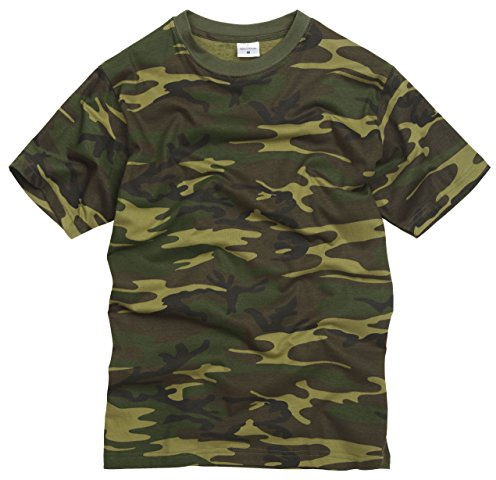 100% Cotton Army Military Style Crew Neck Short Sleeve T-Shirt - Woodland Camouflage (L)